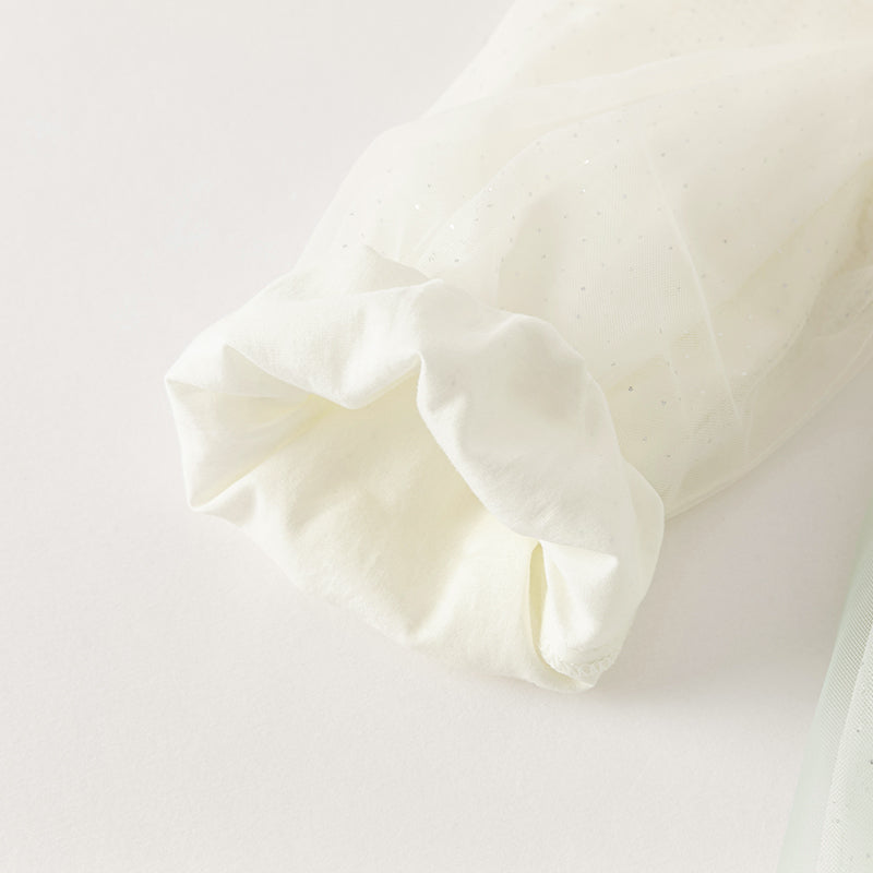 فستان بنات طويل الأكمام من التول باللون الأخضر الفاتح بأسلوب صيني عصري