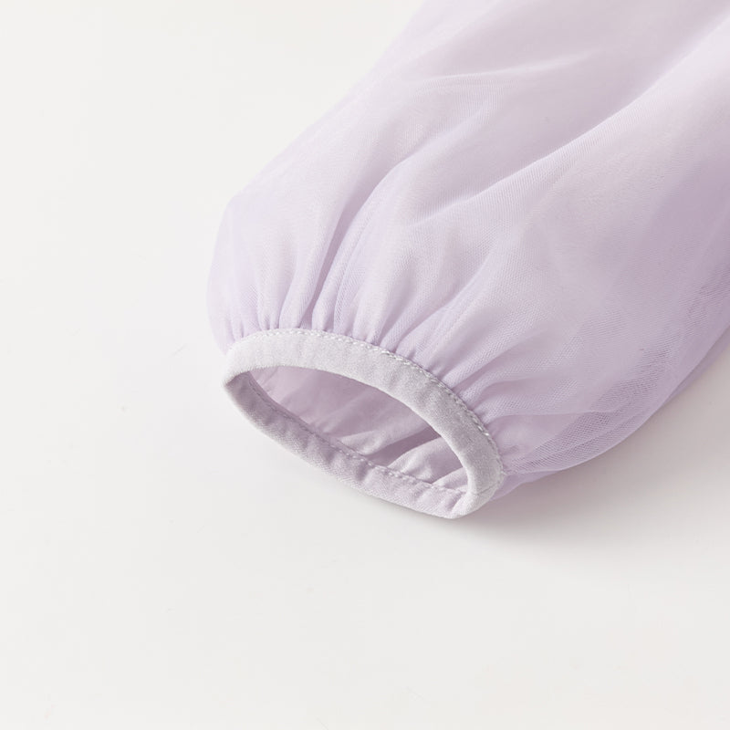 فستان أميرة شبكي للفتيات الصغيرات بكم طويل وياقة مربعة باللون البنفسجي الفاتح لفصلي الربيع والخريف