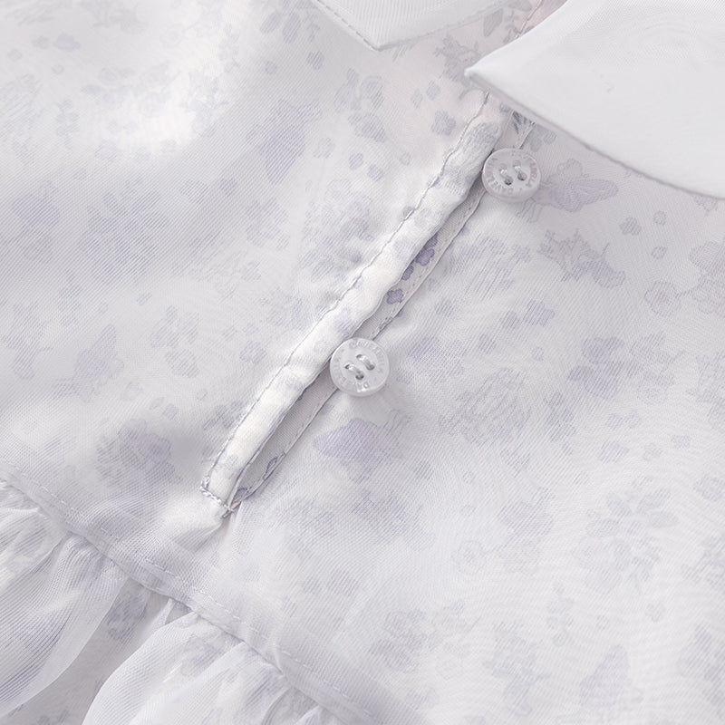 فستان بنات طويل الأكمام من التول باللون البنفسجي الغباري بأسلوب أميرة