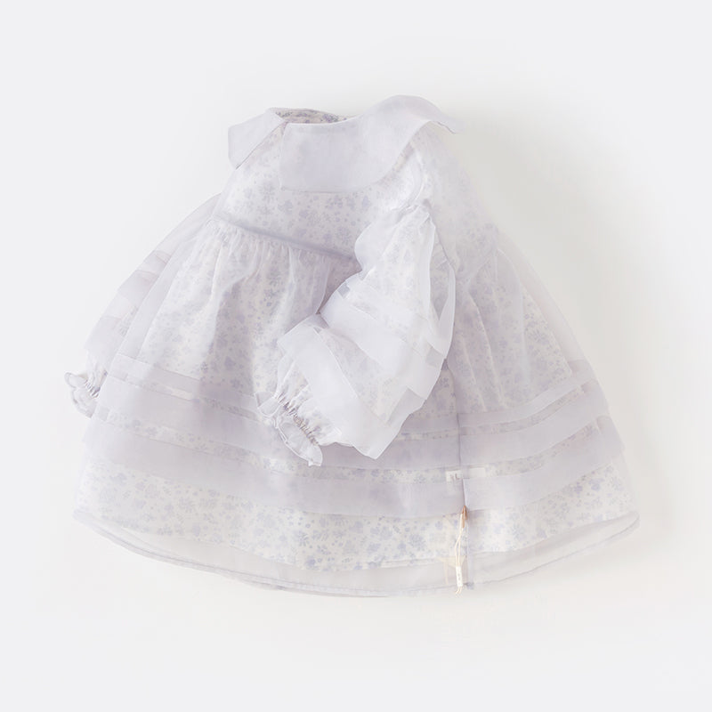 فستان بنات طويل الأكمام من التول باللون البنفسجي الغباري بأسلوب أميرة