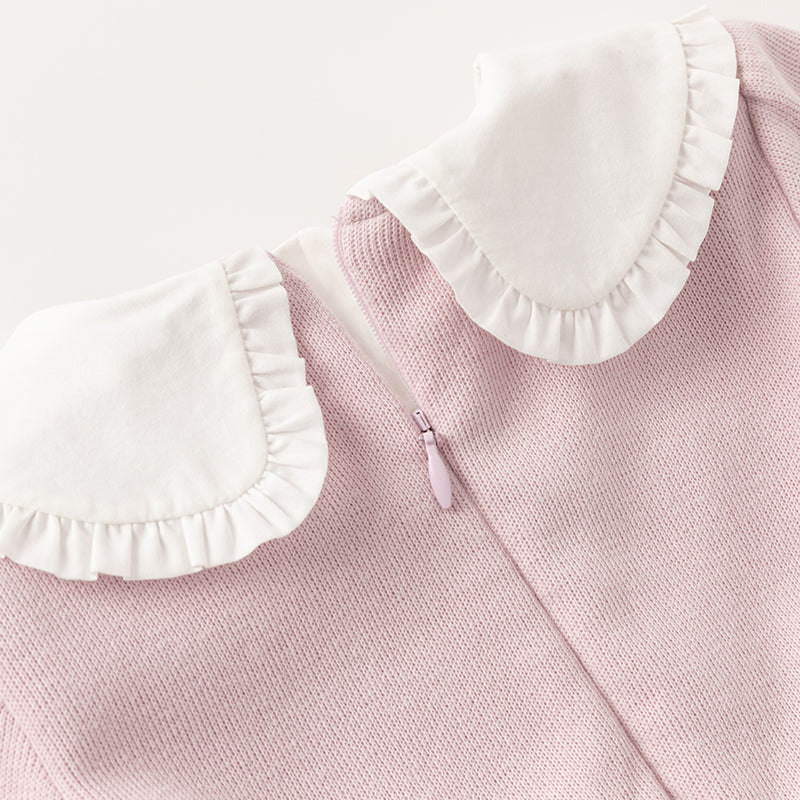 فستان بنات طويل الأكمام بقماش محاك باللون البنفسجي الغباري مع تنورة تول بأسلوب أميرة