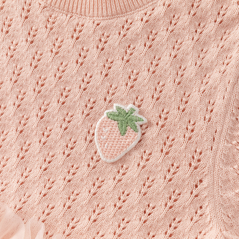 فستان بنات طويل الأكمام باللون الوردي الفاتح مع قماش محبوك وتنورة تول بأسلوب أميرة