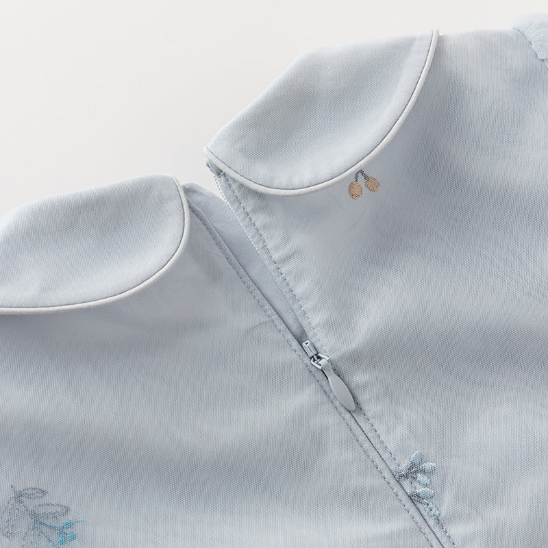 فستان بنات طويل الأكمام من التول باللون الرمادي الأزرق بأسلوب صيني عصري