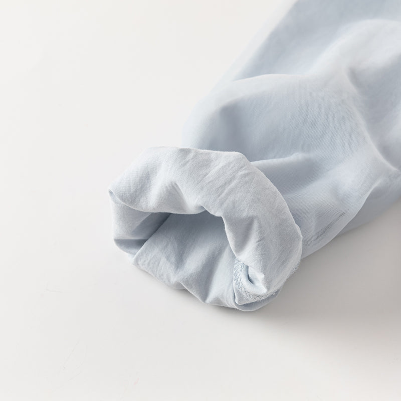 فستان بنات طويل الأكمام من التول باللون الرمادي الأزرق بأسلوب صيني عصري