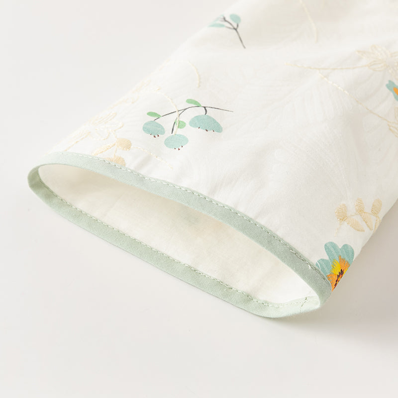 فستان بنات طويل الأكمام من التول باللون الأخضر الرمادي بأسلوب صيني عصري (يشمل زينة تدلي من الخيوط الصينية)