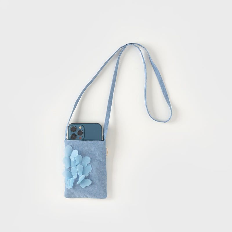 حقيبة كروس بودي جينز زرقاء للبنات مزينة بفراشة ثلاثية الأبعاد من التول