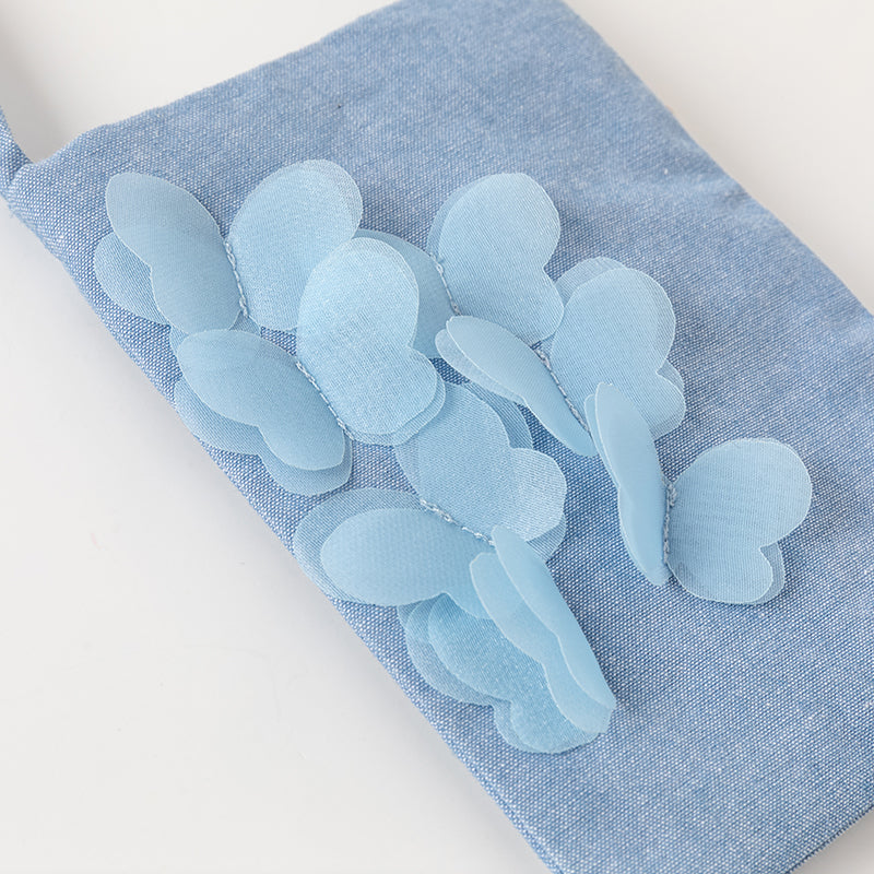 حقيبة كروس بودي جينز زرقاء للبنات مزينة بفراشة ثلاثية الأبعاد من التول