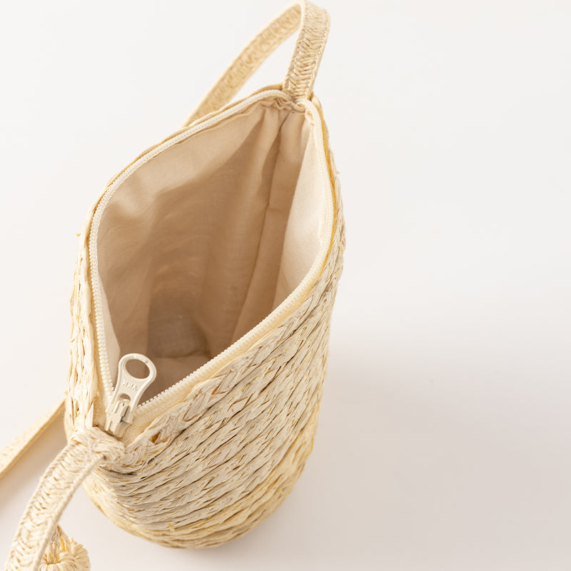 حقيبة كروس بودي كاكي فاتح للبنات بتصميم منسوج بأسلوب عطلة