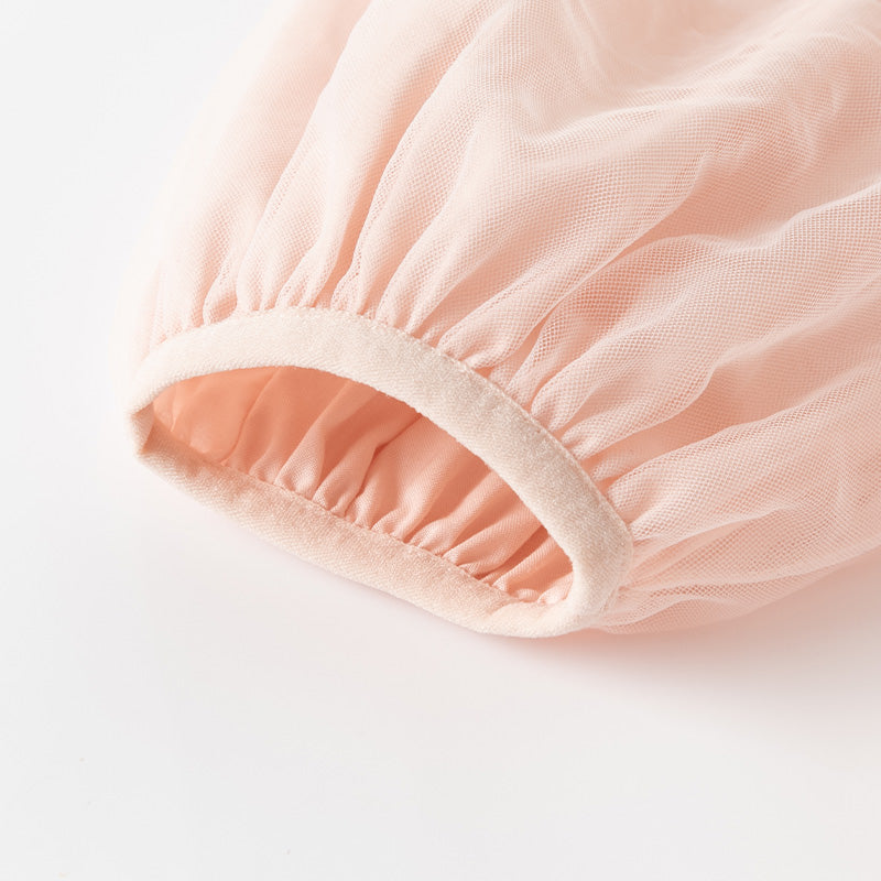 فستان أميرة للبنات الصغيرات بأكمام طويلة من التول الوردي بتصميم رومانسي مزين بحواف دانتيل