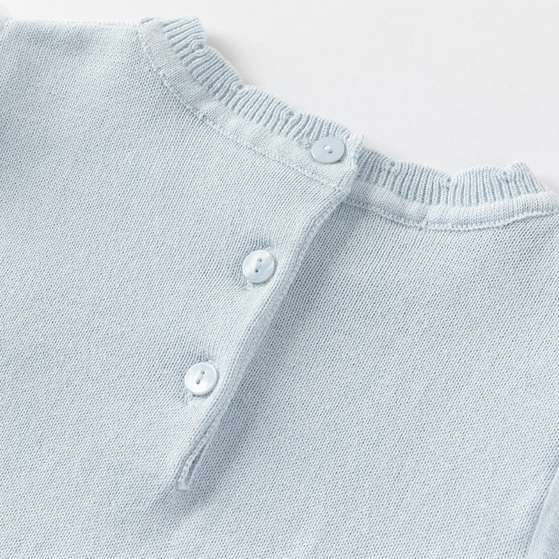 فستان بنات بأكمام طويلة أزرق فاتح مزيج تريكو وتول تنورة تول دانتيل تصميم أميري