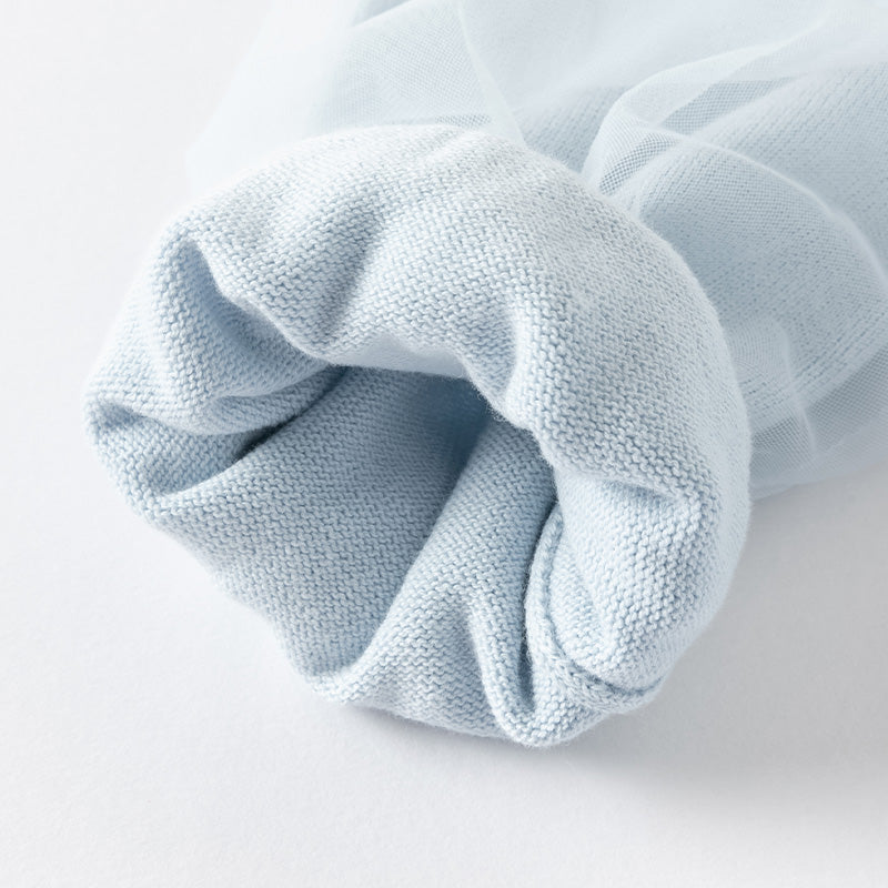 فستان بنات بأكمام طويلة أزرق فاتح مزيج تريكو وتول تنورة تول دانتيل تصميم أميري