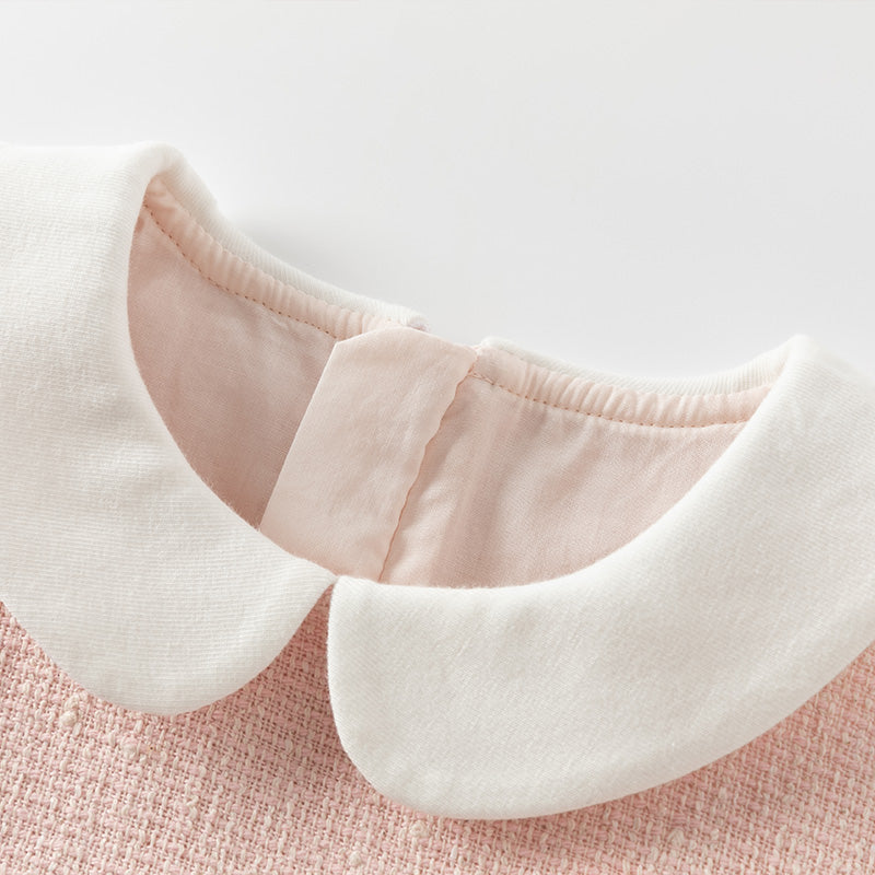 فستان بنات بأكمام طويلة باللون الوردي الرمادي بقماش التويد الكلاسيكي مع تنورة تول بتصميم أنيق