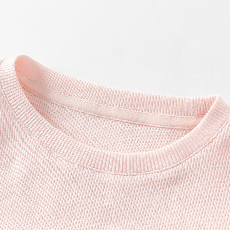 فستان بنات طويل الأكمام من قماش محبوك وردي مع تنورة تول بأسلوب أميرة