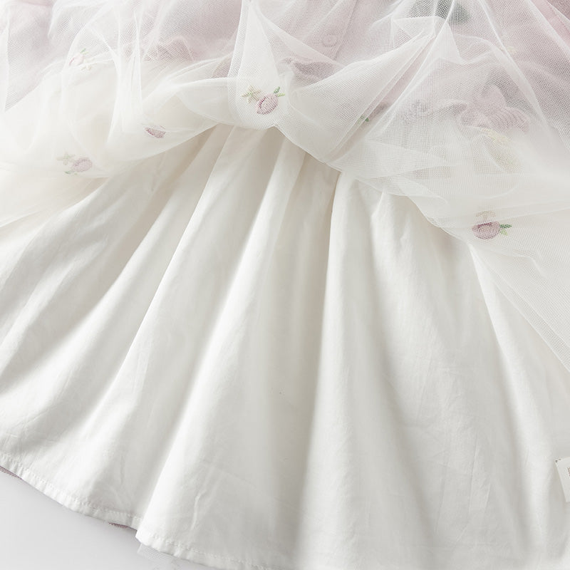 فستان للأطفال بأكمام طويلة من التريكو الأرجواني مع تنورة من التول، بطابع ناعم ومنعش