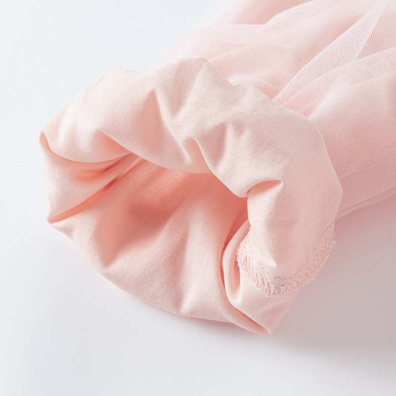 فستان بنات بأكمام طويلة من التول أصفر فاتح/وردي فاتح مزين بتطريز زهور ثلاثية الأبعاد تصميم أميري