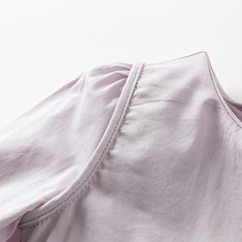 فستان أميرة للبنات الصغيرات بأكمام طويلة من التول البنفسجي مزين بتطريز زهور