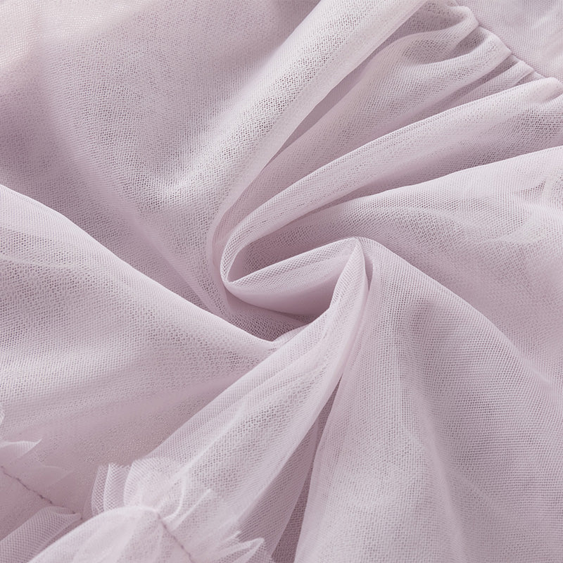 فستان أميرة للبنات الصغيرات بأكمام طويلة من التول البنفسجي مزين بتطريز زهور