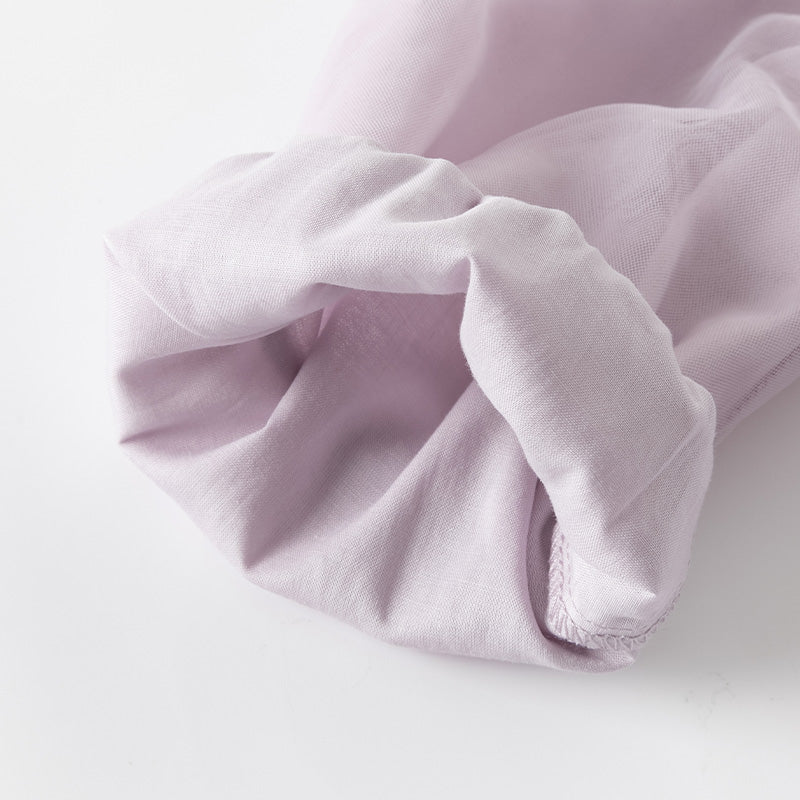 فستان أميرة للبنات الصغيرات بأكمام طويلة من التول البنفسجي مزين بتطريز زهور