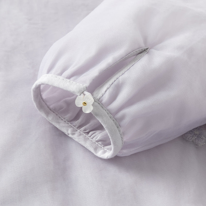 فستان بنات بأكمام طويلة من التول بنفسجي غباري تصميم صيني (يشمل حقيبة كروس)