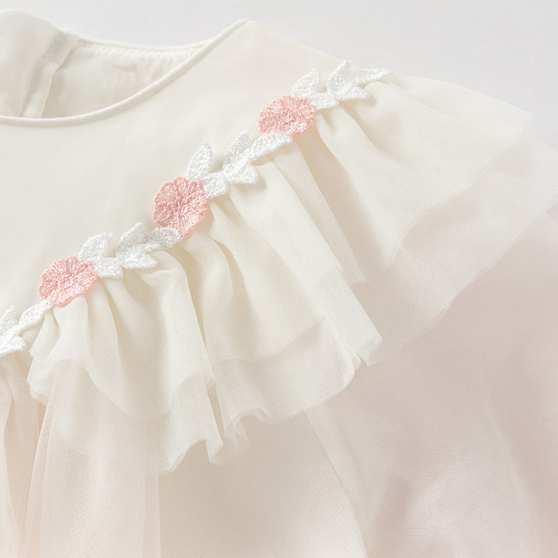 فستان بنات بأكمام طويلة من التول وردي صدفي بتدرج لوني تصميم أميري