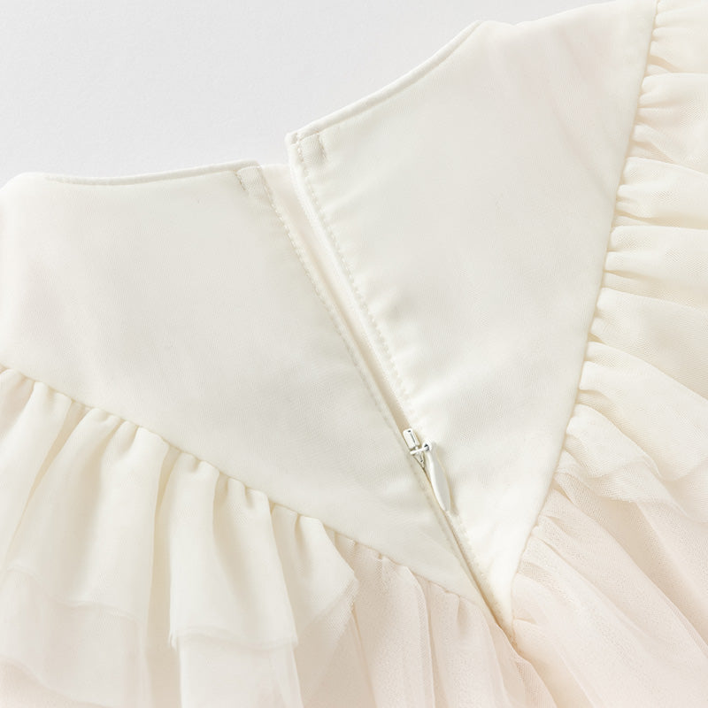 فستان بنات بأكمام طويلة من التول وردي صدفي بتدرج لوني تصميم أميري