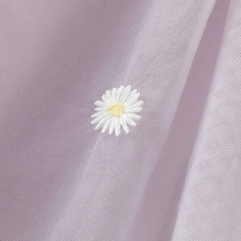 فستان بنات طويل الأكمام من التول باللون البنفسجي الغباري بأسلوب صيني عصري