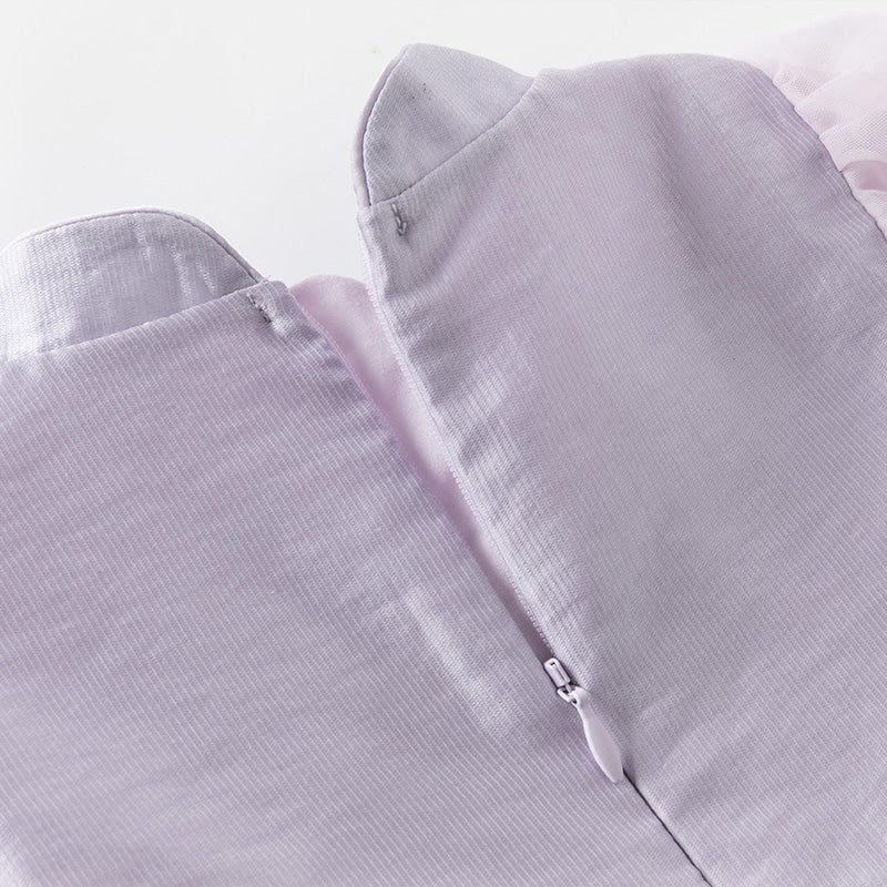 فستان بنات طويل الأكمام من التول باللون البنفسجي الغباري بأسلوب صيني عصري