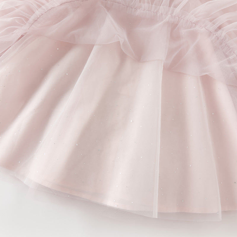 فستان أميرة شبكي للفتيات الصغيرات بأكمام طويلة باللون بنفسجي غباري لفصلي الربيع / الخريف