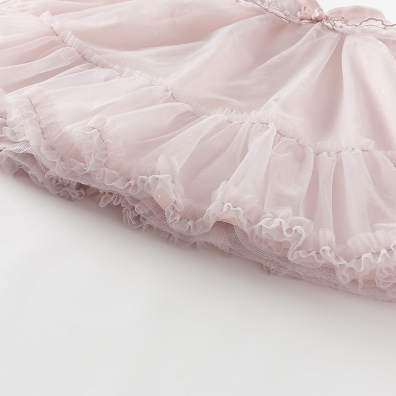 فستان أميرة شبكي للفتيات الصغيرات بأكمام طويلة باللون بنفسجي غباري لفصلي الربيع / الخريف