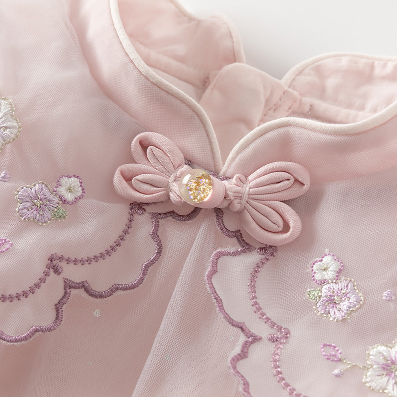 فستان أميرة شبكي للفتيات الصغيرات بأكمام طويلة باللون بنفسجي غباري لفصلي الربيع / الخريف