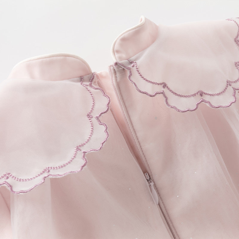 فستان أميرة شبكي للفتيات الصغيرات بأكمام طويلة باللون بنفسجي غباري لفصلي الربيع / الخريف