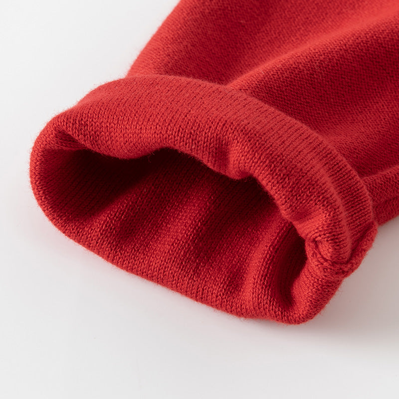 فستان للأطفال بأكمام طويلة من التريكو الأحمر مع تنورة من التول، مزين بياقة دمية بتصميم زهري