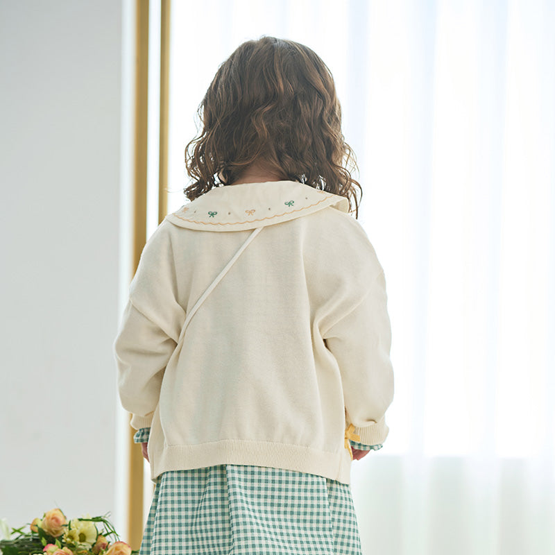 فستان بناتي كاروهات أخضر من القطن الناعم للحفلات مع حقيبة كتف