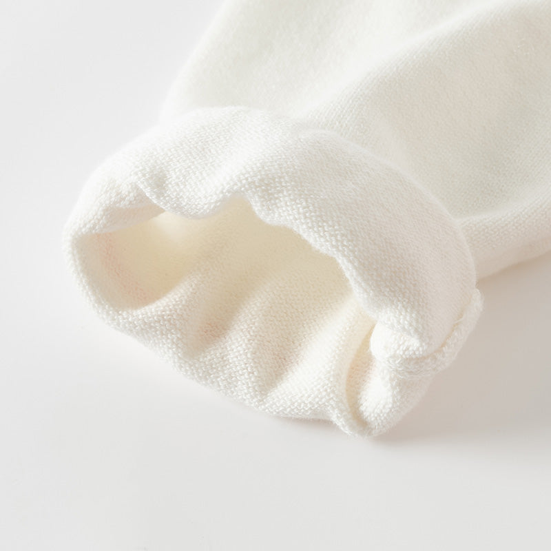 فستان بنات طويل الأكمام من قماش محبوك باللون البيج مع تنورة تول وردية بأسلوب أميرة