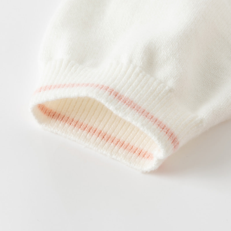 فستان بنات طويل الأكمام من قماش محبوك باللون البيج مع تنورة تول وردية بأسلوب أميرة