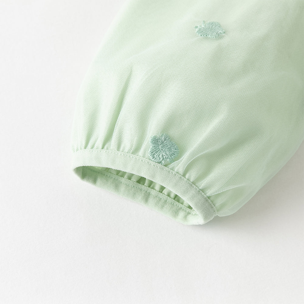 فستان بناتي بأكمام طويلة من التول الأخضر الرمادي الفاتح، تصميم أميرة مع تطريز ملون