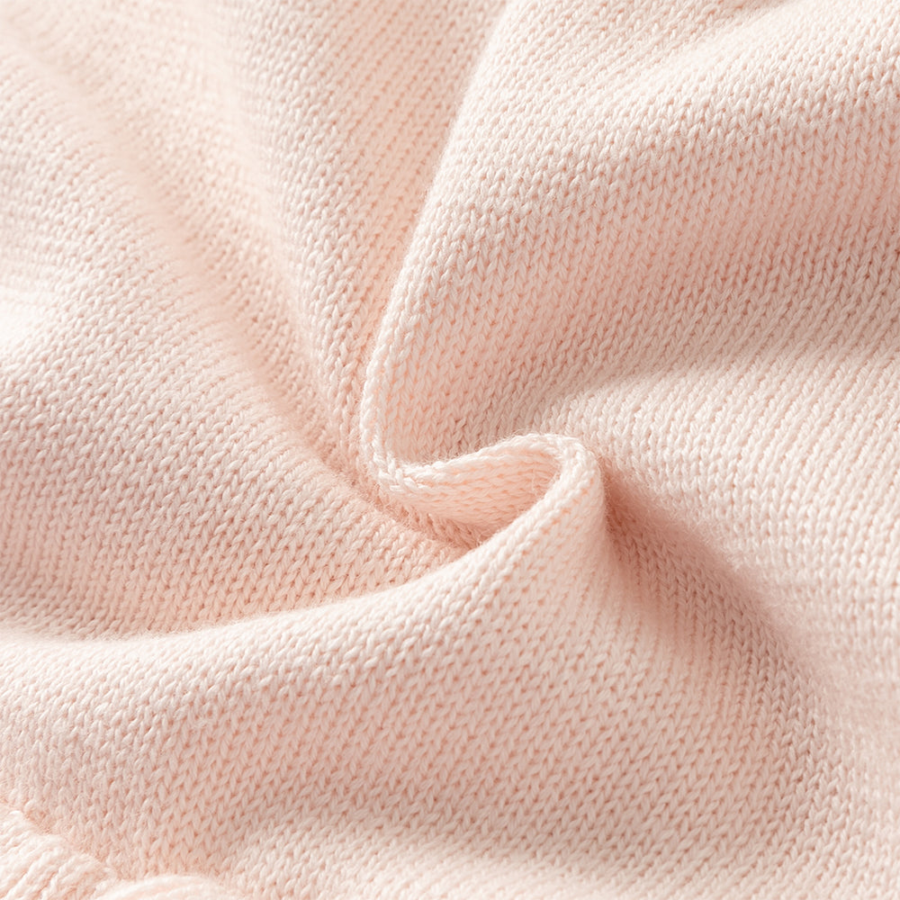 فستان بناتي طويل الأكمام باللون الوردي من القماش المحبوك، بتنورة تول بأسلوب أميرة