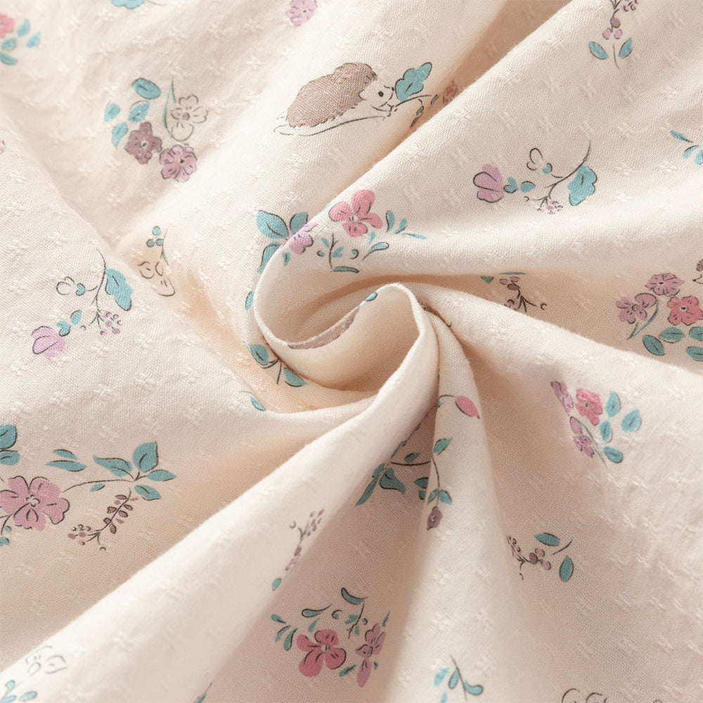 فستان بنات طويل الأكمام باللون البنفسجي من نسيج محبوك مع تنورة مزخرفة بزخارف الزهور