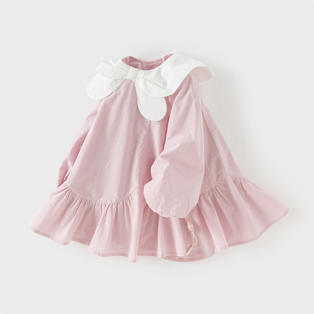 فستان بنات بأكمام طويلة من القطن باللون وردي، أسلوب لطيف