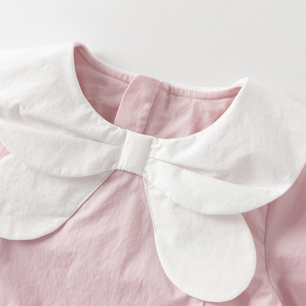 فستان بنات بأكمام طويلة من القطن باللون وردي، أسلوب لطيف