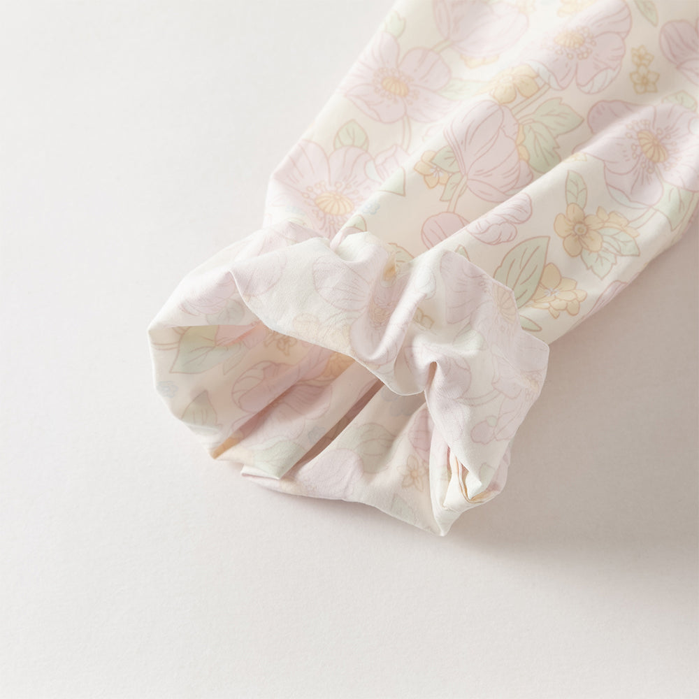 فستان بنات طويل الأكمام من القطن بطباعة زهرية بأسلوب يومي