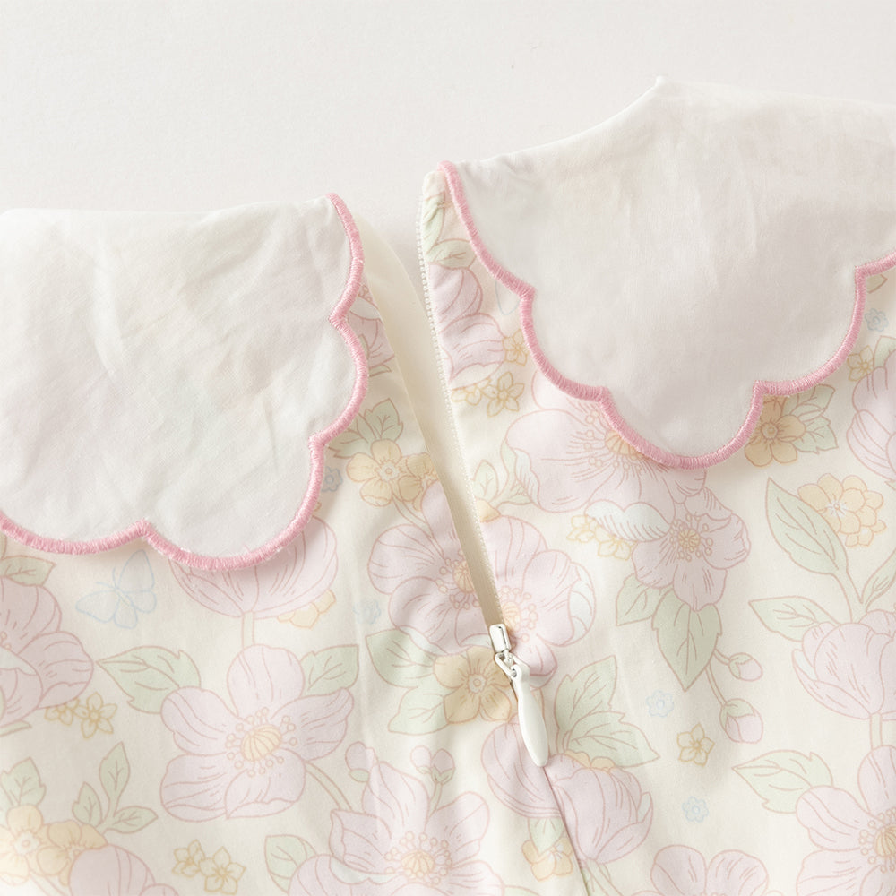 فستان بنات طويل الأكمام من القطن بطباعة زهرية بأسلوب يومي