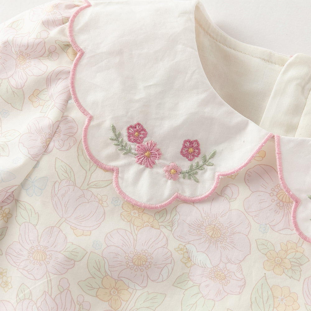 فستان بنات طويل الأكمام من القطن بطباعة زهرية بأسلوب يومي