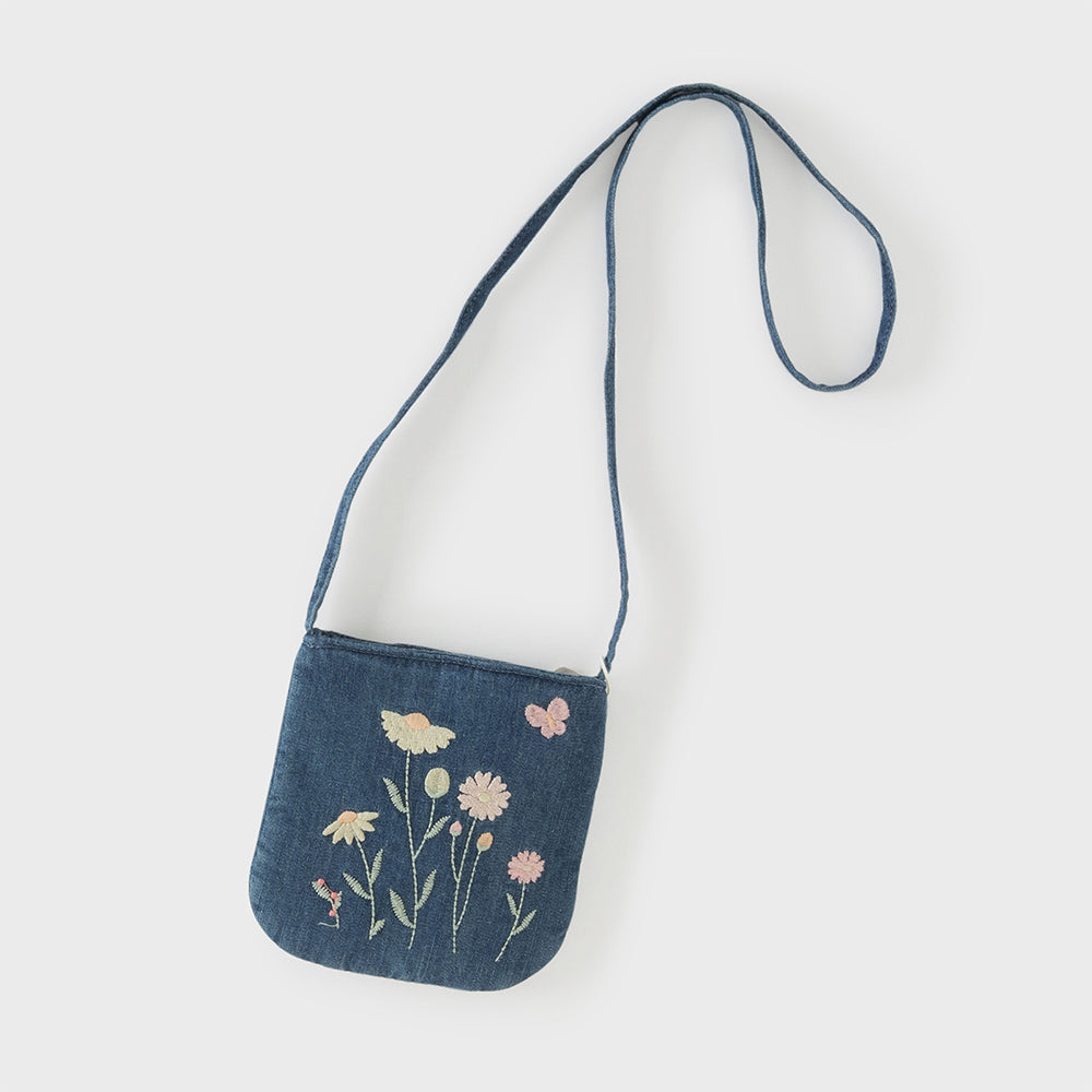 حقيبة كروس بودي جينز زرقاء للبنات بتطريز صيني عصري