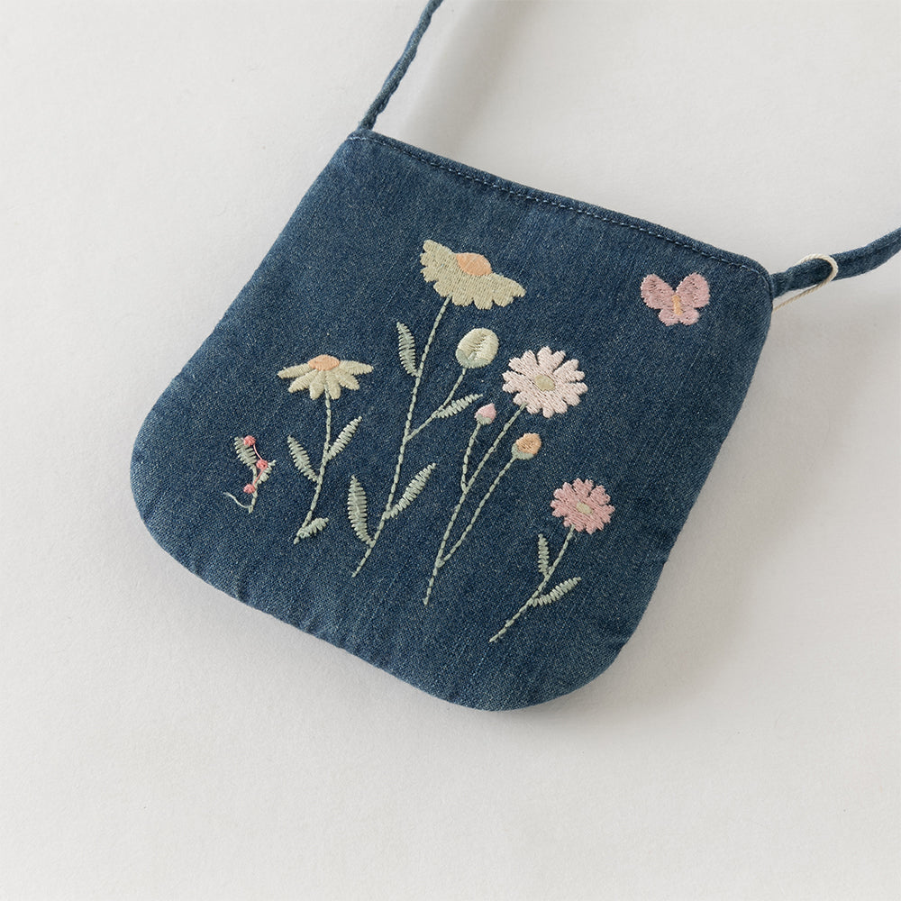 حقيبة كروس بودي جينز زرقاء للبنات بتطريز صيني عصري