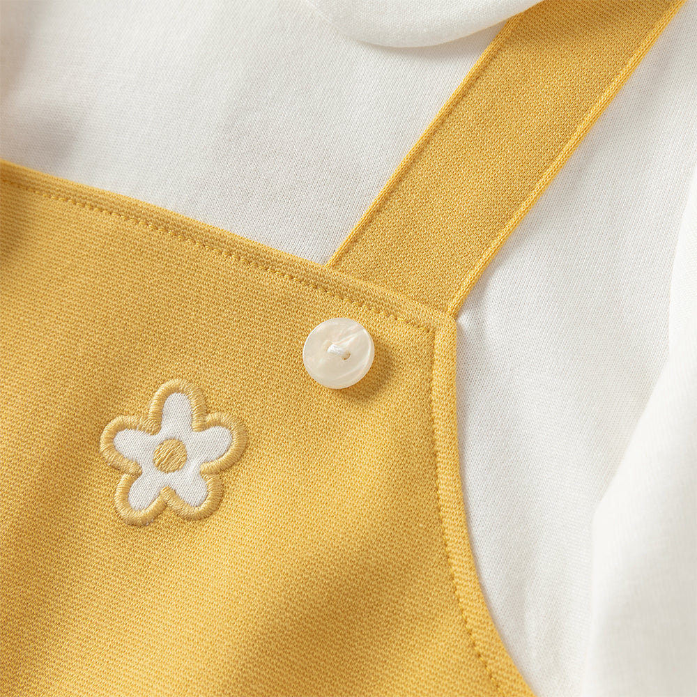 فستان بنات طويل الأكمام باللون الأصفر بتصميم A أسلوب لطيف