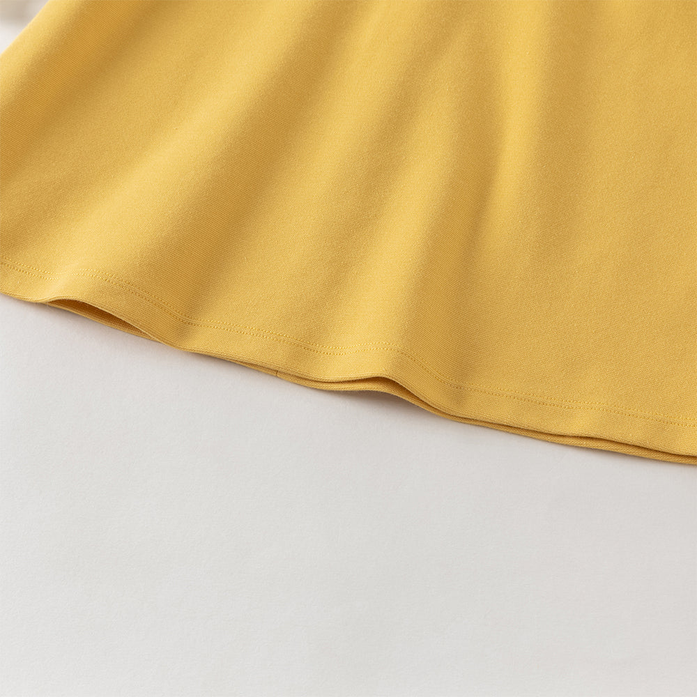 فستان بنات طويل الأكمام باللون الأصفر بتصميم A أسلوب لطيف