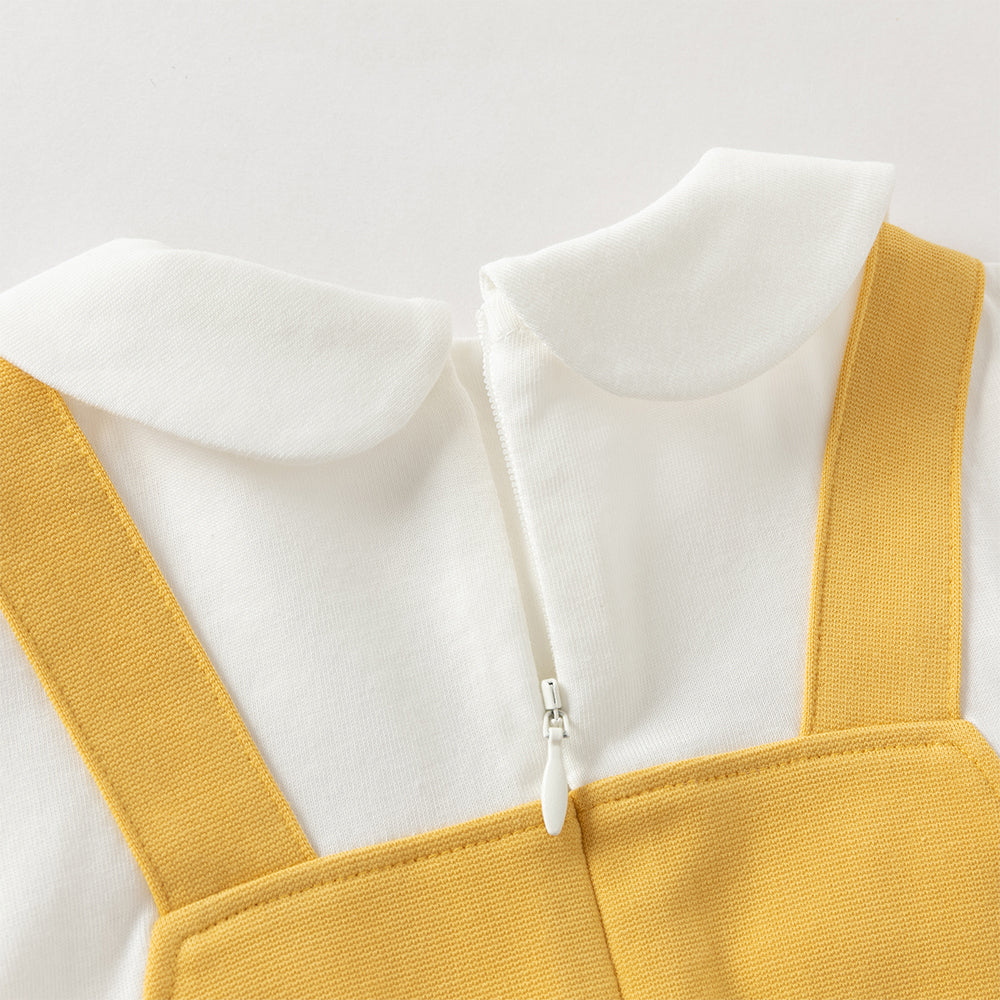 فستان بنات طويل الأكمام باللون الأصفر بتصميم A أسلوب لطيف