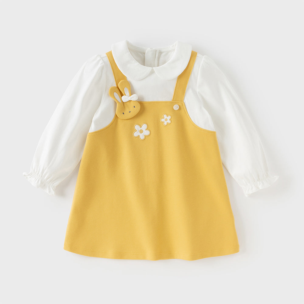 فستان بنات طويل الأكمام باللون الأصفر بتصميم A أسلوب لطيف