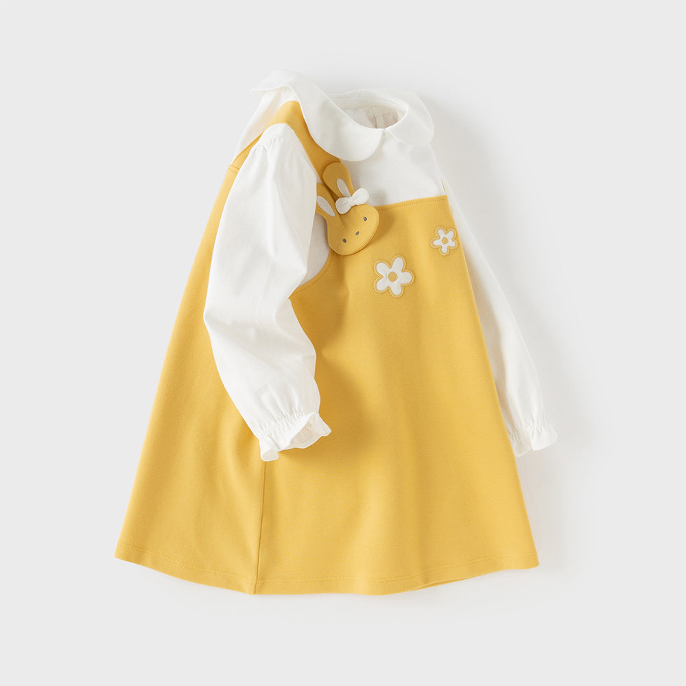 فستان بنات طويل الأكمام باللون الأصفر بتصميم A أسلوب لطيف